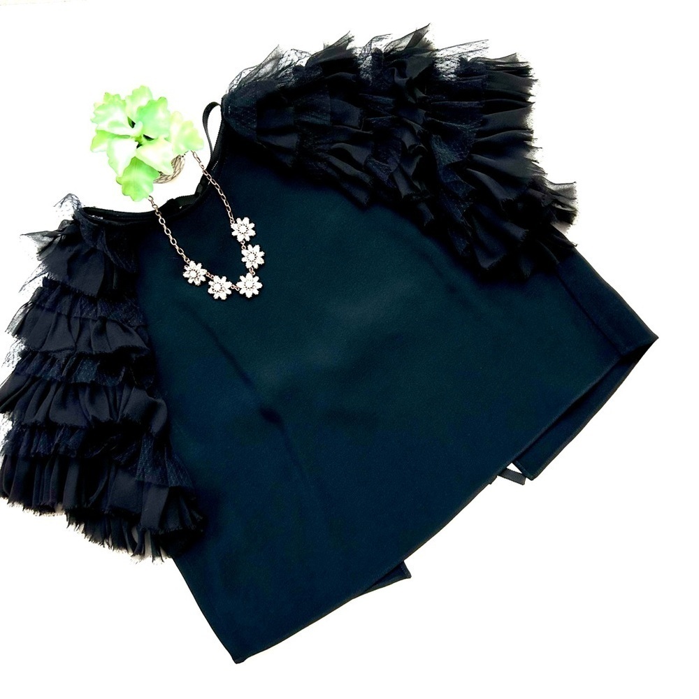 Alexis Saffi Ruffle Sleeve Top Tie Back Black Crepe Size Small - Picture 6 of 12